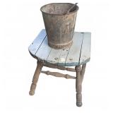Wooden Stool and Metal Bucket