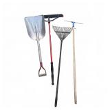 Outdoor Shovel, Rake, Squeegee & Push Broom Set