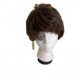Vintage Brown Human Hair Wig on Mannequin Head