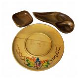 Midcentury Hand-Painted Wood Plates & Bowl Set