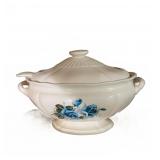 Lidded Tureen Set With Blue Rose Motif