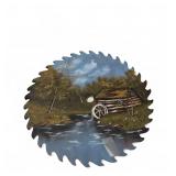 Hand-Painted Saw Blade Mill Scene Wall Art