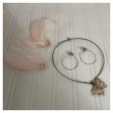 Butterfly Necklace & Feather Hoop Earrings Set