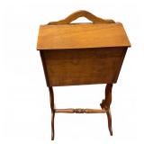 Vintage Wood Sewing Box on Stand with Handle