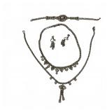 Vint. Rhinestone Necklace, Bracelet & Earrings Set