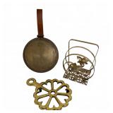 Vintage Brass Trivet, Napkin Holder, Silent Butler