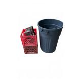 Plastic Trash Can & Milk Crates