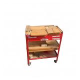 Red Mobile Workshop Cart with Wood Top