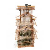 Multi-Tier Bamboo Birdcage with Pagoda Roofs
