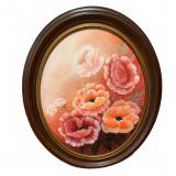 Oval Framed Floral Oil Painting on Canvas