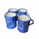 Four Blue Jean Handcrafted Ceramic Mugs