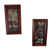 Vintage Framed Barn & Watermill Prints Pair