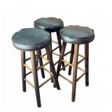 Vintage Brown Vinyl Top Bar Stools Set