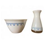 Corning Ware Blue Snowflake Bowl & Carafe Set