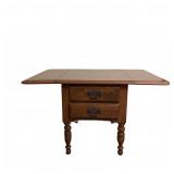 Wood Drop-Leaf Table with Two Drawers