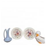 Vernon Kilns Floral Plates, Vase & Duck Planter