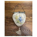 Antique Silk Floral Purse with Ornate Metal Frame