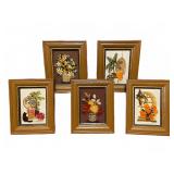 Vintage Framed Yarn Art Floral & Cat Scenes Set
