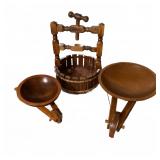 Vintage Wood Countertop Nut Press & Bowls