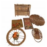 Vintage Wicker Wall Decor & Handmade Plaque