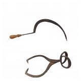 Antique Ice Tongs & Sickle Blade Tool Set