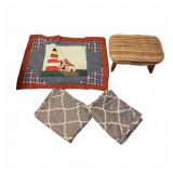 Footstool, Quilt Wall Hanging & Curtain Panels