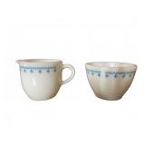 Pyrex & Corning Snowflake Blue Creamer & Sugar Set