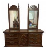 Wood Dresser with Twin Mirrors & Broken Panel