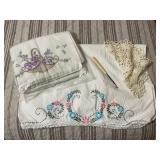 Vintage Embroidered Linens & Button Hook