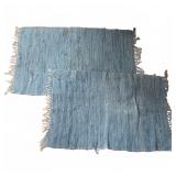 Blue Woven Cotton Rugs with Fringe