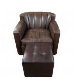 Brown Leather Club Chair & Ottoman Set