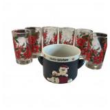 Holiday Glasses & Santa Ceramic Cup Set