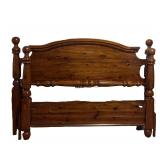 Wood Bed Frame with Turned Posts & Metal Rails