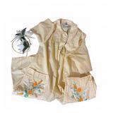 Yellow Embroidered Robe & Faux Flower Headband