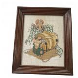 Framed Needlepoint Mice & Pumpkin Scene