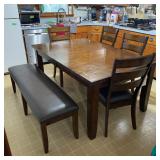 Value City Dining Table, 4 Chairs & Bench