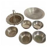 Vintage Pewter Bowls & Handled Serving Plate