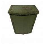 Vintage Green Metal Wall Hamper W/ Decorative Trim
