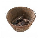 Wooden Basket With Assorted Old Tools
