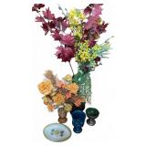 Vintage Japan Floral Platter & Art Glass Set