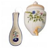 Floral Ceramic Wall Dispenser & Spoon Rest