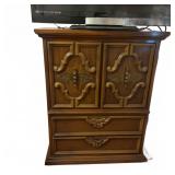 Carved Wood Armoire With Brass Hardware