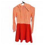 Vintage Red Gingham Dress with Wide Collar