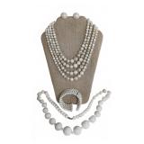 Vintage White Bead Costume Jewelry Set