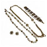 Vintage Faux Pearl & Gold Tone Jewelry Set