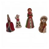 Four Ceramic Christmas Bell Figurines