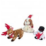 TY Holiday Plush Trio: Dog, Reindeer & Snowman