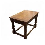 Carved Wood Side Table With Turned Legs