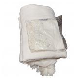 Queen White Woven Bedspread & Lace Pillowcases