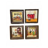 4 Framed Vintage Needlepoint Scenes